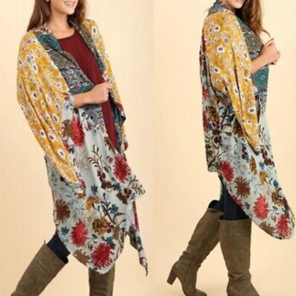 Anthropologie Umgee Floral Meadow Flower Patchwork Boho Kimono - Picture 2 of 12